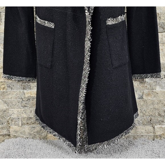 Karl Lagerfeld Womens Cardigan Wool Blend Pockets Tweed Fringe Black Old Money S - Picture 6 of 12